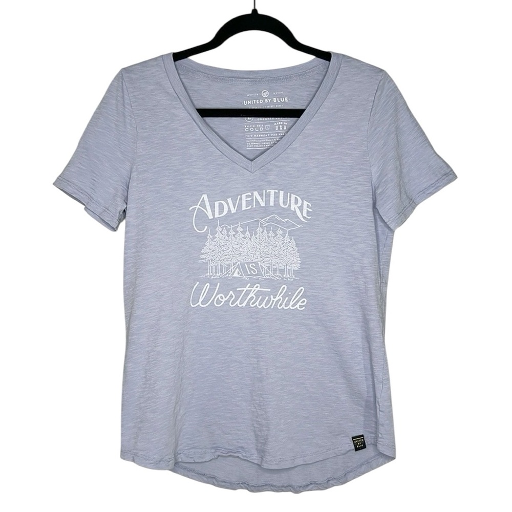 United by Blue Adventure is Worthwhile Camping V Neck Tee size Large